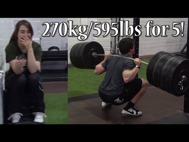 Clarence Squats 270kg/595lbs for 5 reps, Eoin does Crossfit and Handstand Walking Race