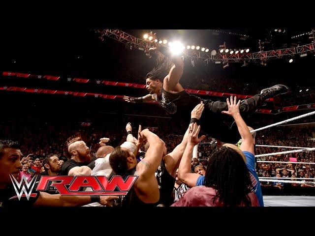 Roman Reigns sparks a chaotic brawl with Triple H: Raw, March 28, 2016