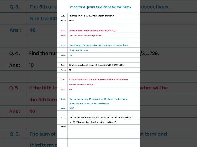 Important Quant Questions for CAT 2025 | CAT Prep #catquestions #cat2025 #catpreparation #shorts