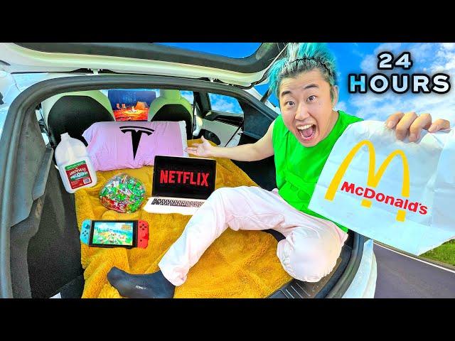 LIVING IN MY TESLA FOR 24 HOURS CHALLENGE!