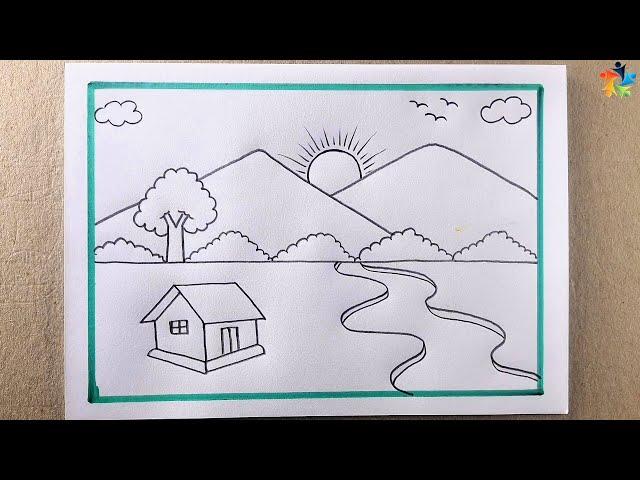 Nature Scenery Drawing with Pencil  Easy Technique