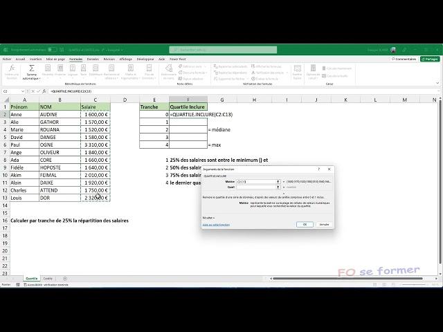 Fonction Excel : QUARTILE() et CENTILE()