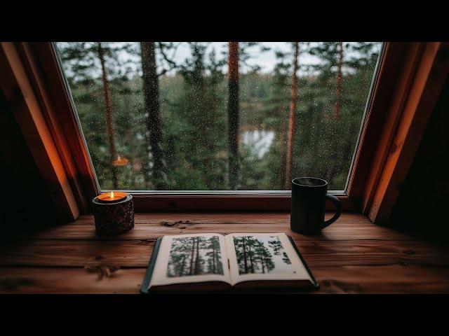 Cozy Attic Ambience ️ Raindrops on the Window, Forest View & Calming Rain Sounds