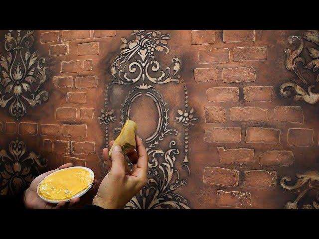 Using stencils and wall putty, deluxe antique brick decor for the walls of your home ️