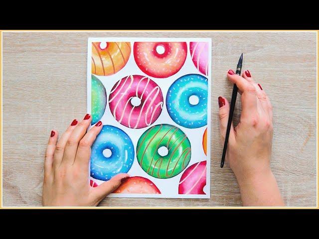 Easy Watercolor Painting Ideas - How to Paint Donuts with Watercolors!