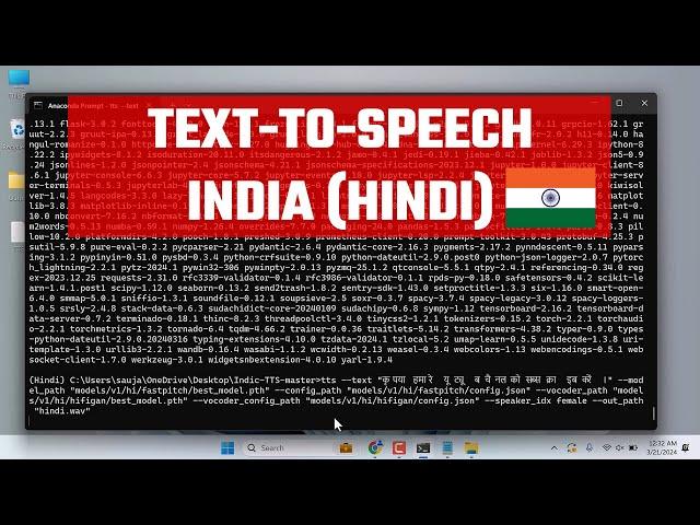 FREE: Hindi TEXT to SPEECH using Python: Indic #tts