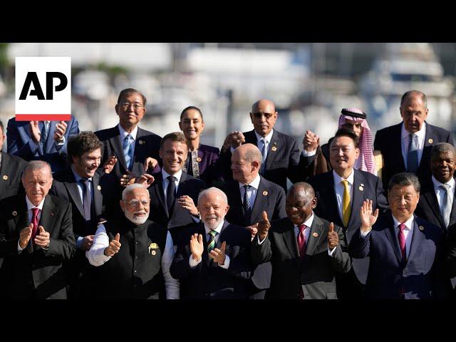 G20 leaders pose for group photo in Brazil as Biden, Trudeau and Meloni miss event