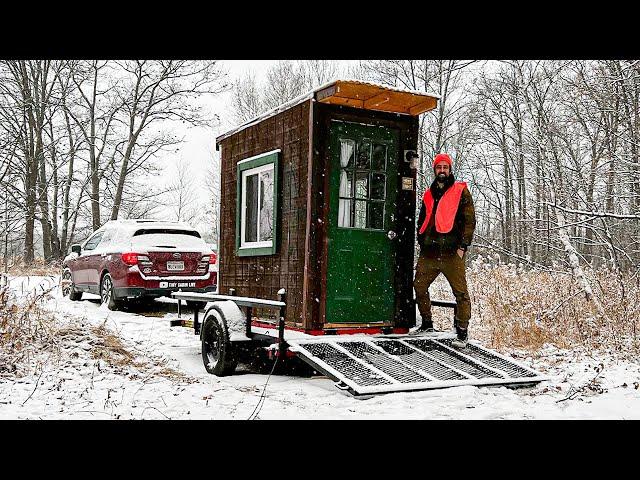 Winter Camping in my Tiny Cabin | First Snow of the Year