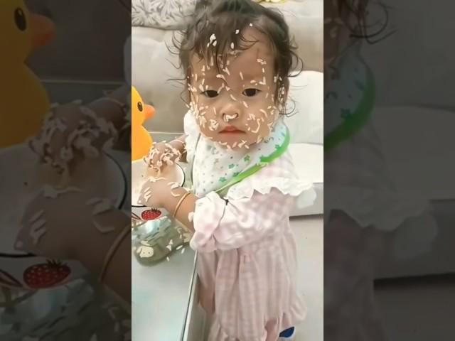 cute baby eating rice #cute #baby #babysmaile #cutebaby #babyloughing