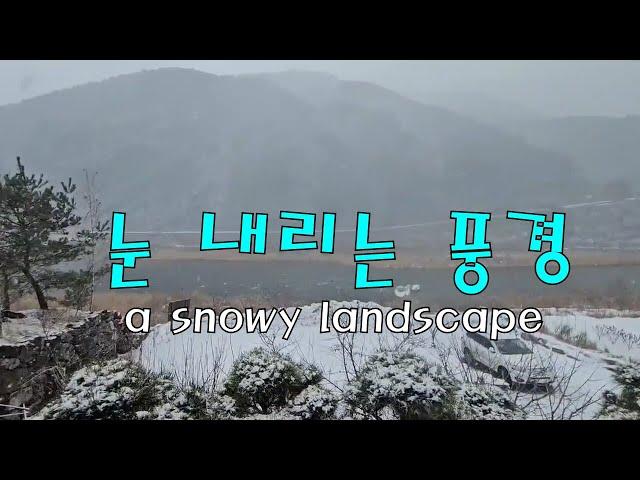 동강 눈 내리는 풍경  a snowy landscape in the middle of the river