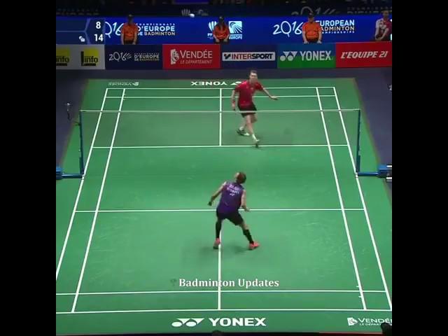 Viktor Axelsen's powerful backhand smash against germany's Zwebler