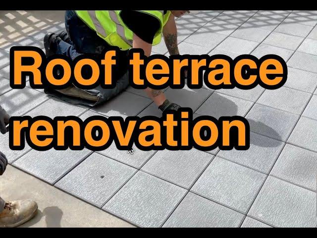 Roof terraces renovation old asphalt roof new promenade tiles