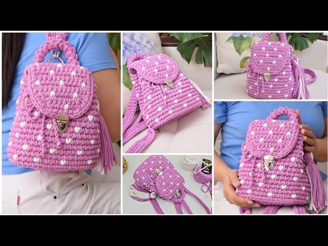 Beautiful backpack made of T-shirt yarn Modern crochet