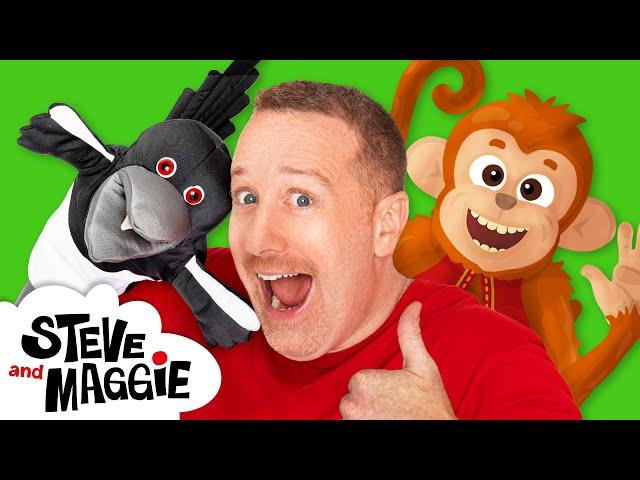 Steve and Maggie Down in the Jungle Story for Kids | Monkey Family Song | Wow English TV