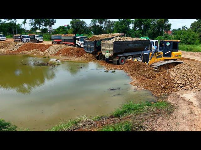 Wonderful!! Update Action Team Two Dozer Shantui Pushing Soil Fast Of This Project And 25.5T Trucks