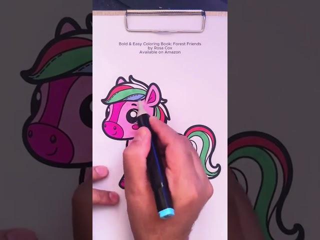  ASMR Coloring a Cute Horse  from "Forest Friends" | Relaxing Marker Session 