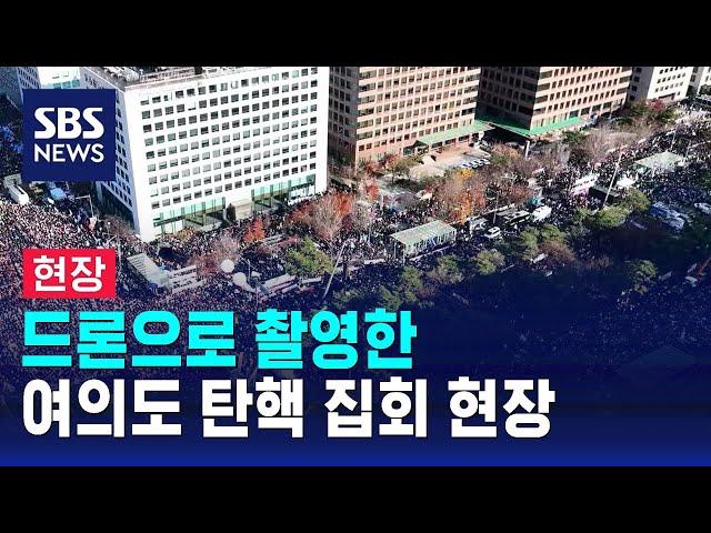 [이 시각 여의도] 드론으로 촬영한 여의도 탄핵 집회 현장 / SBS