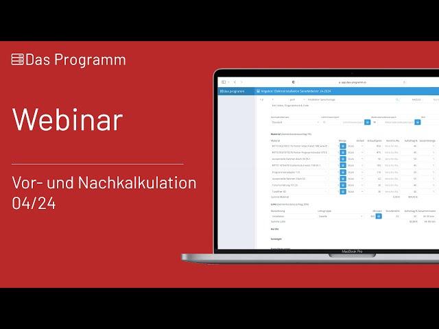 Vor- und Nachkalkulation - Webinar vom 18.04.24