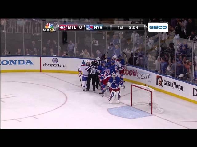 Henrik Lundqvist pad save on Brian Gionta