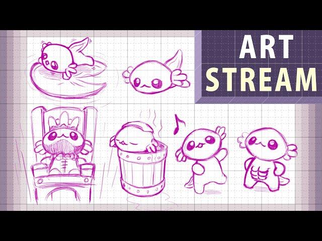 Drawing our new axolotl plush friend, Absolotl - Drawing Stream