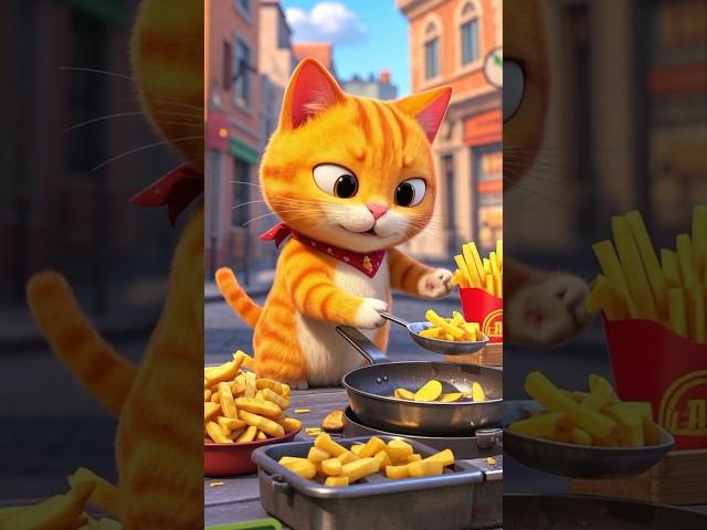 Stray Orange Cat Finds Potatoes, Makes Fries & Gets Rich!  #cat #animals #shorts #usa