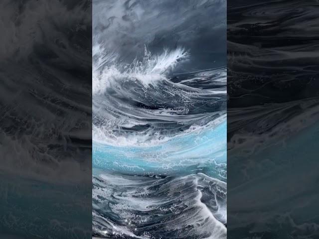 Stormy Ocean resin art piece with textured waves #resinartist #oceanart #storm #epoxy