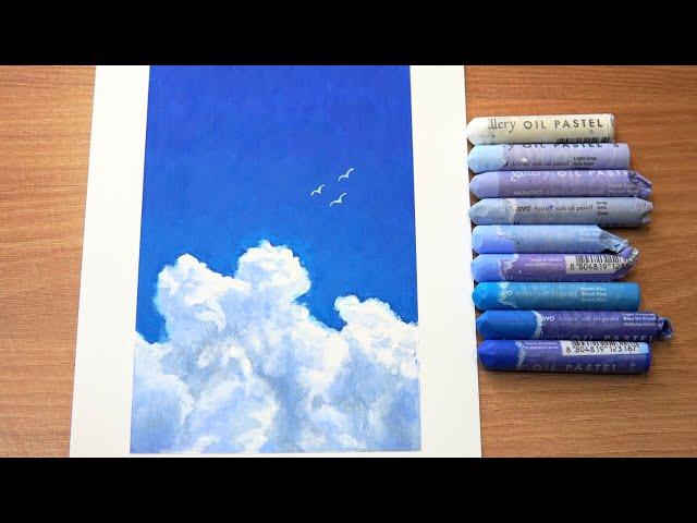 높고 푸른 여름하늘 그리기ㅣ오일파스텔 그림,구름그림ㅣDrawing clouds in the summer sky