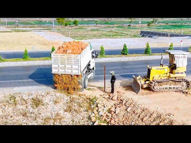 Fantastic First start Landfill next Ring Road processing Dump Truck Dumping & Dozer Pushing SoilRock