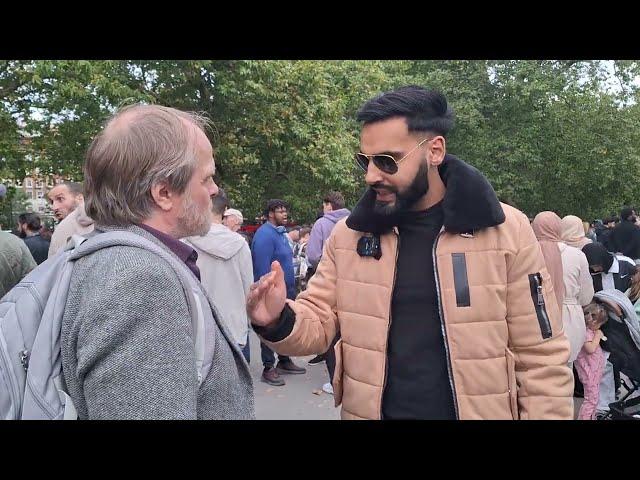 You Muslim worship Jibril (PBUH)! Osama & Triggered Christian Speakers Corner Sam Dawah