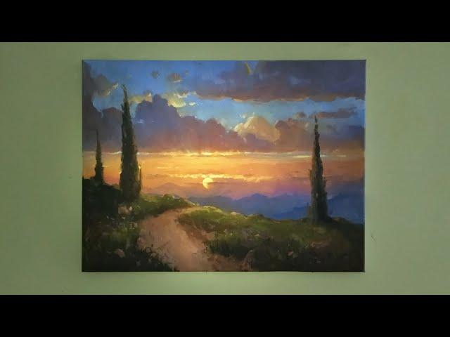 Easy Evening Landscape for Beginners. How to Paint an Evening Landscape