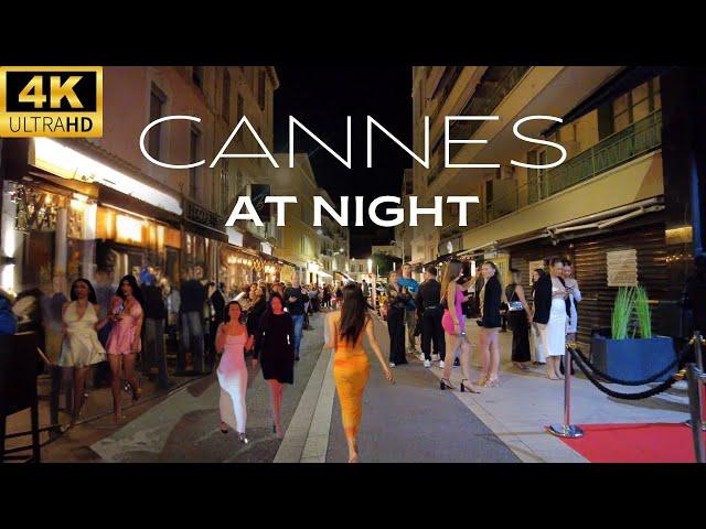 Cannes Film Festival Nightlife | Walking Tour of Cannes France [4K]