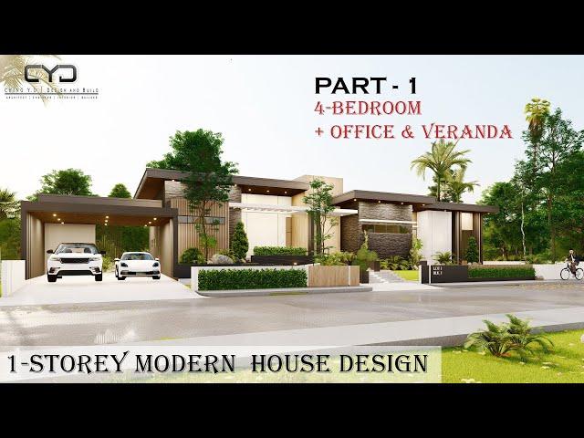 Project #54: Part-1 | 4 BEDROOM 1-STOREY HOUSE + OFFICE + VERANDA | House Design | Design Concept |