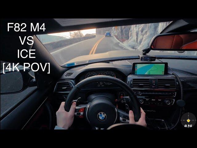 F82 M4 (winter tires) vs Mountain full of ice - 4K POV