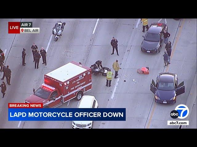 LAPD motorcycle officer injured in crash on 405 Freeway; traffic snarled