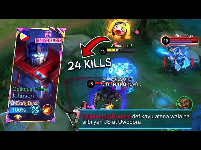 OPTIMUS PRIME GOT 24 SOLO KILLS USING MAGIC BUILD  | MOST INSANE CLUTCH ~ Mobile Legends: Bang Bang