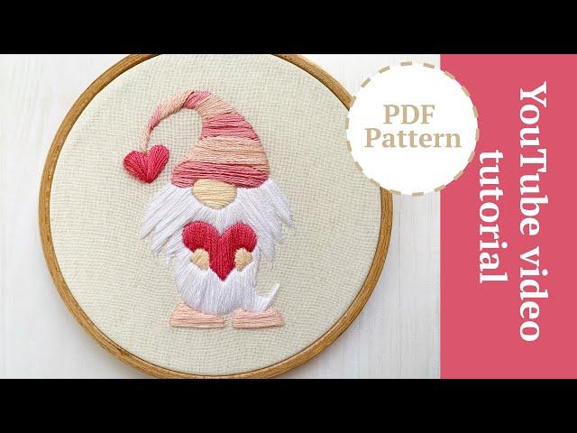 Valentine Gnome embroidery. Embroidery for beginners. Вышивка к дню Св. Валентина, гном.