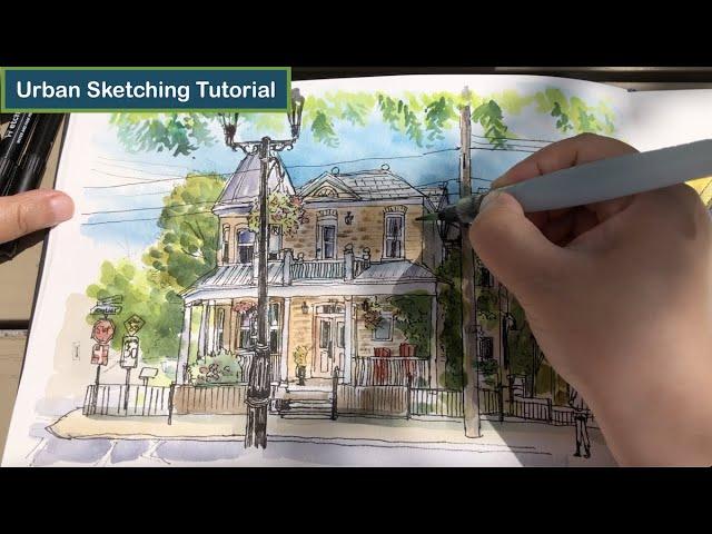 Urban Sketching Demo: How to Draw and Paint a House with Ink and Watercolors  Montreal Cityscape