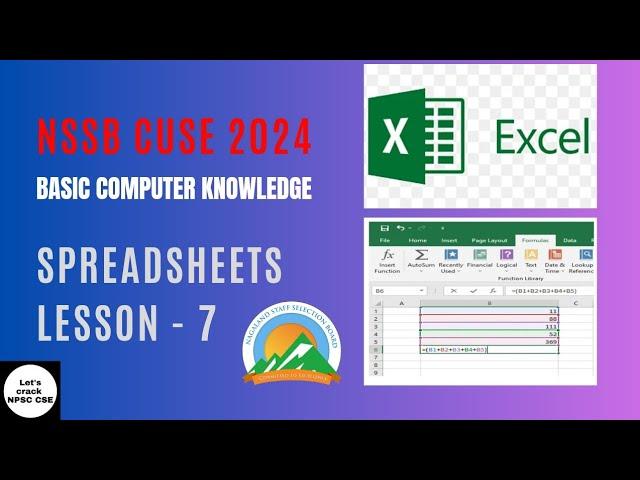 NSSB CUSE 2024 | Computer | Spreadsheets | Lesson- 7