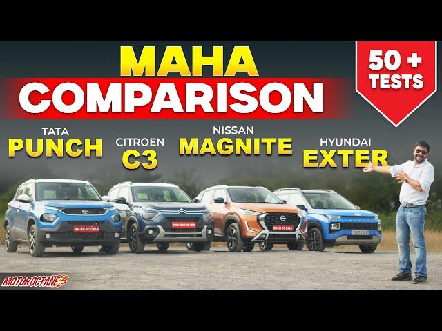 Tata Punch vs Nissan Magnite vs Hyundai Exter vs Citroen C3 - Maha Comparison