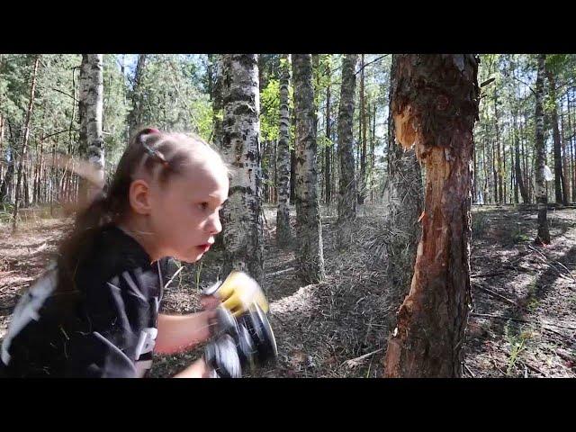 Little Girl Punches Down Tree Using Boxing Skills