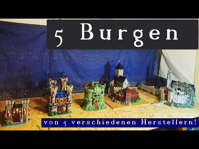 5 Klemmbaustein Burgen von 5 Herstellern (Lego, Bluebrixx und weitere)