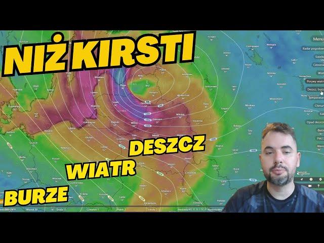 Deszcz i silny wiatr. Burze na południowym wschodzie. Niż Kirsti nad Polską. PROGNOZA NA NIEDZIELĘ