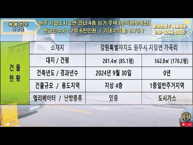 [002] #수익형부동산 매달 640만원씩 월급 받으세요  노후 준비는 수익형 부동산 하나면 끝 #원주부동산 #현부동산