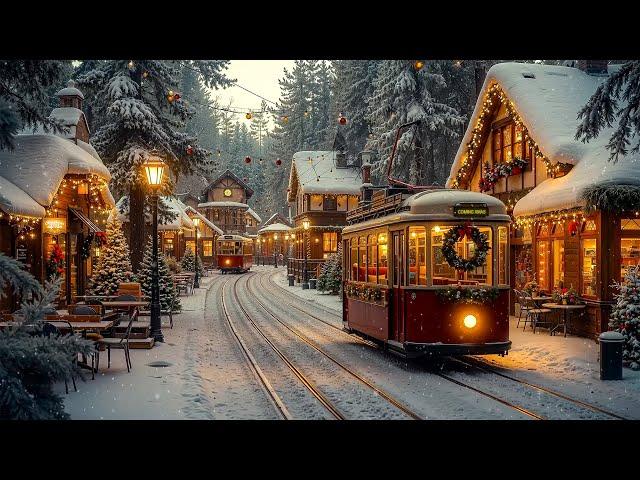 Holiday Jazz Music & Snowy ️A Train Station Town with Warm Café & Festive Streets Full of Lights