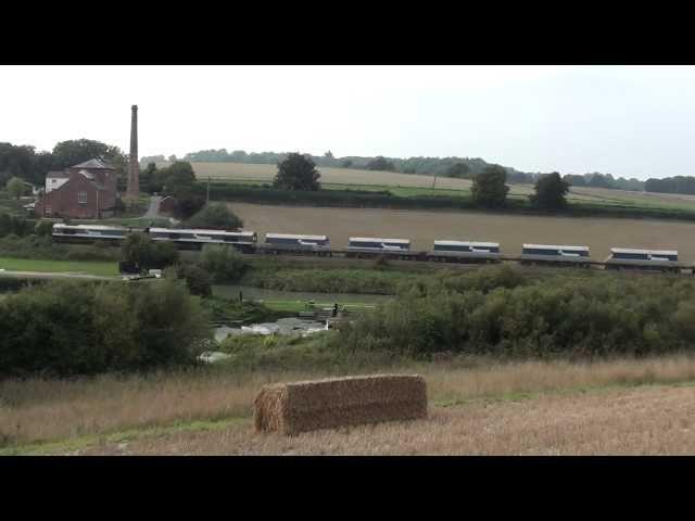 Mendip Rail Class 59, Doubleheaded, with empty Stone Train passes Crofton Pumping Station 25.09.13