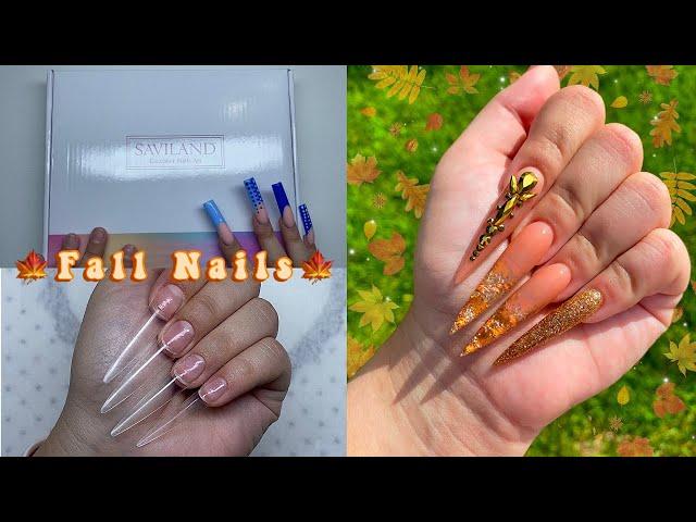 TRYING SAVILAND FALL POLYGEL KIT LONG STILETTO OMBRE NAILS! Nail Tutorial For Beginners