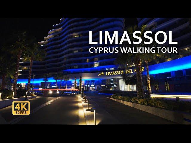 Limassol, Cyprus night walking tour 4K | Limassol nightlife 2024