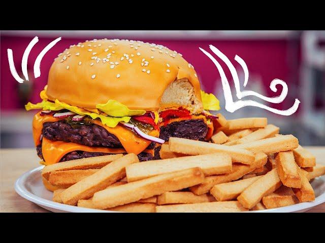 How To Make A GIANT CHEESEBURGER & FRIES out of CAKE | Yolanda Gampp | How To Cake It