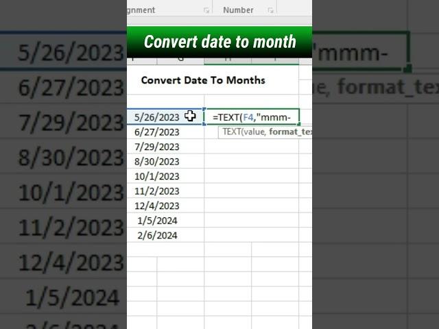 Convert date into month text formula #shorts #excel #exceltips