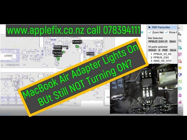 macbook air adapter lights turns on but not turning on shorted u5450 Macbook repair New Zealand